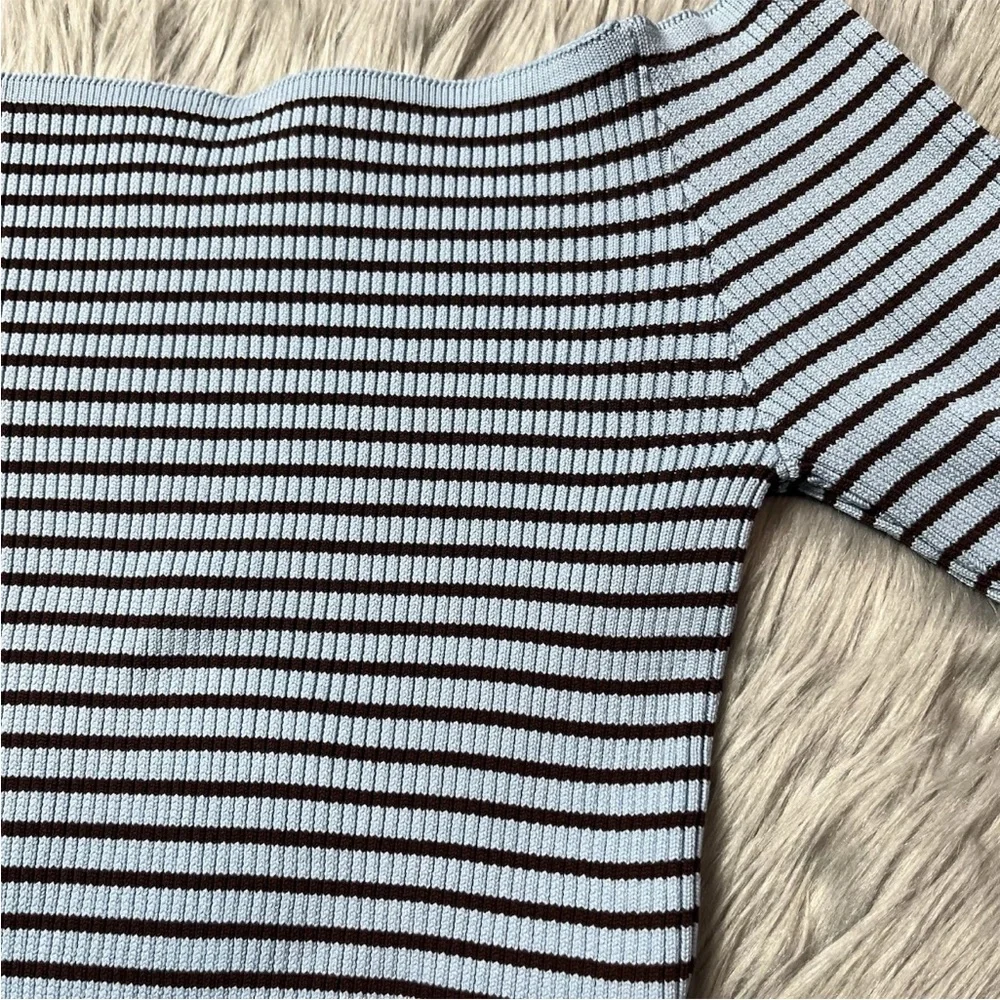 Urban Outfitters Silence Noise Berlin Off Shoulder Blue Brown Striped Sweater